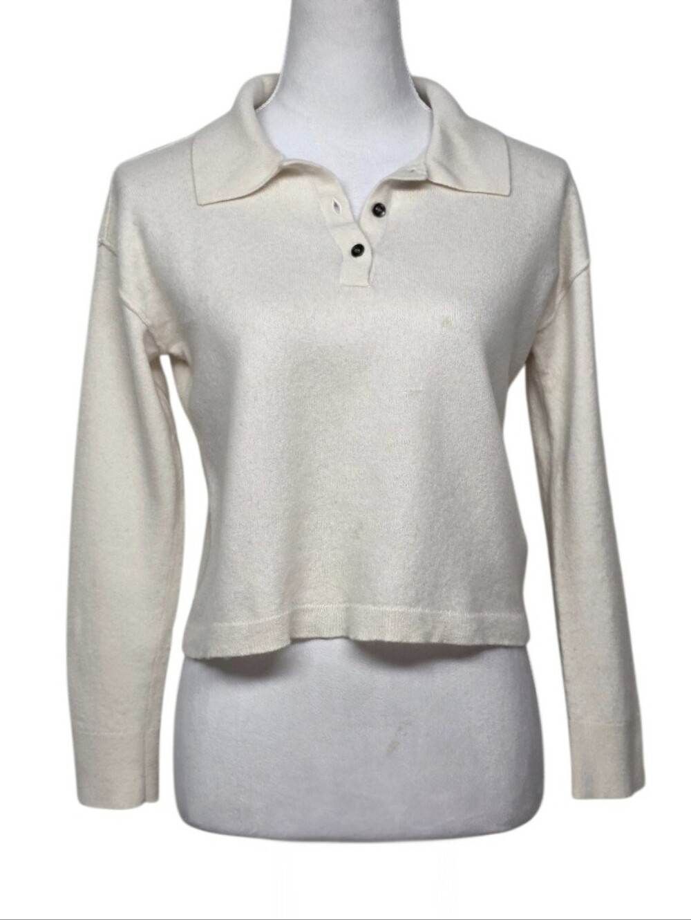 Pilcro The Jensen Cream Cashmere V-Neck Polo Sweater Size Medium